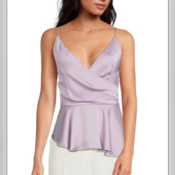 BCBGMAXAZRIA Peplum Satin Top Lavender Size L NWT $158 - Picture 1 of 4